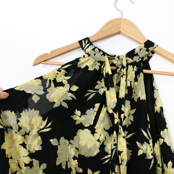 *Torrid Shirt Top Chiffon Mock Neck Halter Black Floral Tunic Blouse - Picture 8 of 9